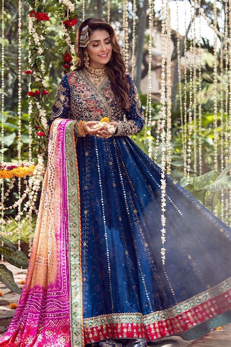 Pakistani Bridal Mehndi Frock In Navy Blue Color Y2071 In 2022