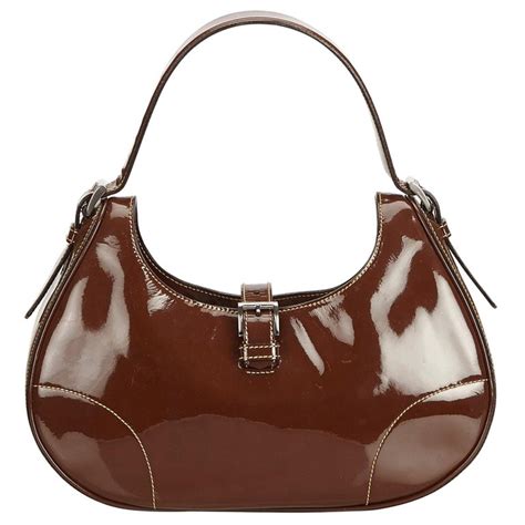 Prada Brown Patent Leather Hobo Bag At 1stdibs
