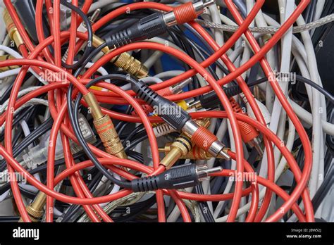 Tangled Audio Cables In A Pile Stock Photo Alamy