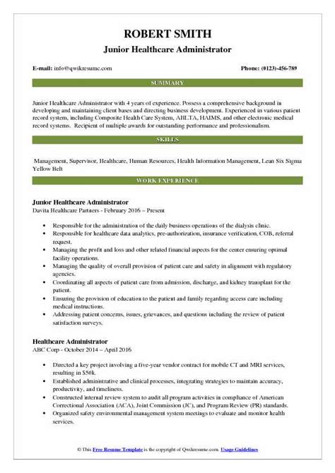 Performs basic administration tasks such as user account provisioning/deprovisioning, setup and decommissioning of telephones, printers, peripherals, hardware recovery and recycling. Healthcare Administrator Resume Samples | QwikResume