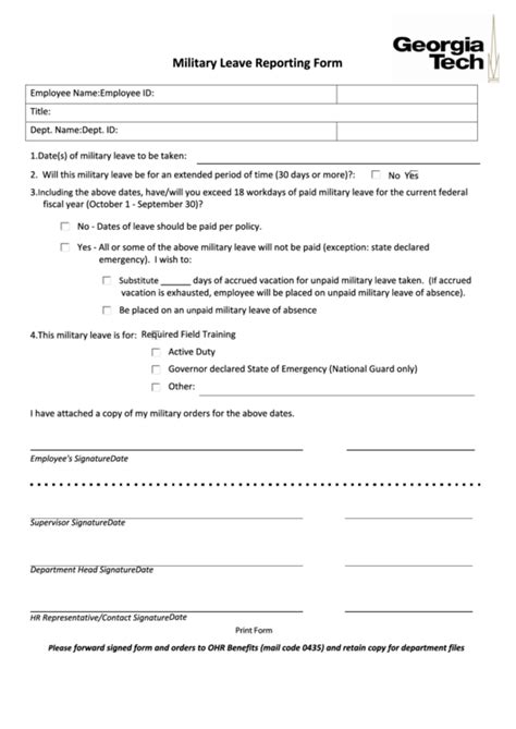 Fillable Military Leave Reporting Form Printable Pdf Download