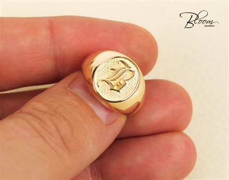 14k Solid Gold Signet Ring For Men Personalized Monogram Heavy Etsy