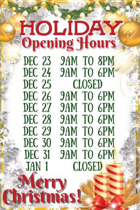 Christmas Festive Opening Hours Template Postermywall