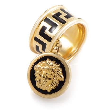 Versace 18k Yellow Gold Enamel Medusa Head Charm Ring Ebay