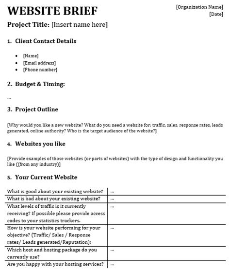 Free Project Brief Template Wordpdf Excel Tmp