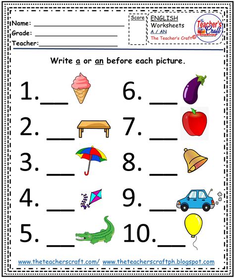 English Worksheet For Kindergarten