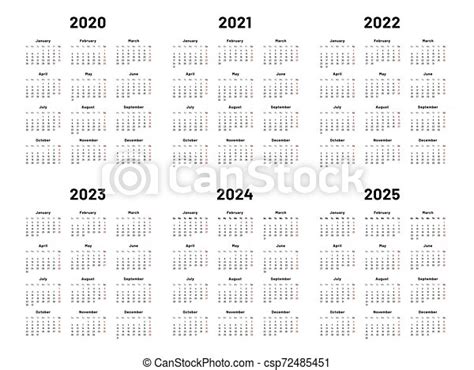 Calendar Grid 2020 2021 And 2022 Yearly Calendars 2023 2024 Years