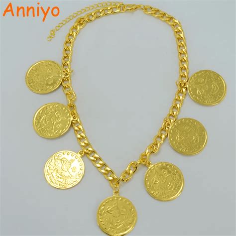 Buy Anniyo 48cm Gold Color Arab Coin Necklace For
