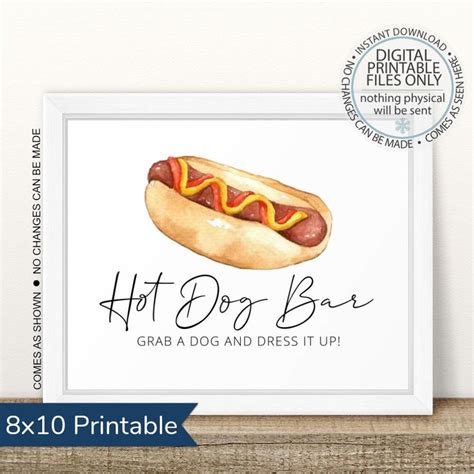 Printable Hot Dog Bar Sign Watercolor Hot Dog Bar Sign Hot Dog Bar