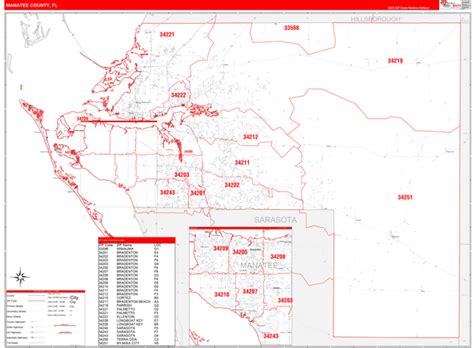 Manatee County Fl Zip Code Wall Map Red Line Style By Marketmaps My