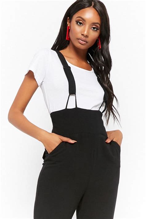 Black High Rise Trousers With Braces Workwear Fashion Women