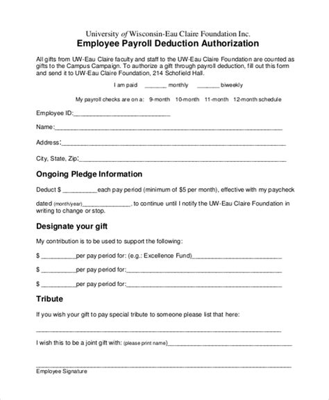Free Sample Payrolle Deduction Forms In Pdf Da