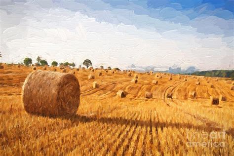 Original Hay Bale Oil Painting Farm Artwork Landscape Paintings