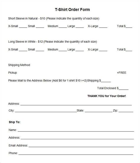 T Shirt Order Form Template 11 Free Word Pdf Documents Download