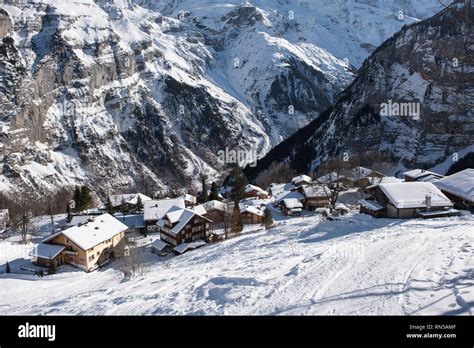 Swiss Alps Landscape Gimmelwald Is A Small Mountain Village In The
