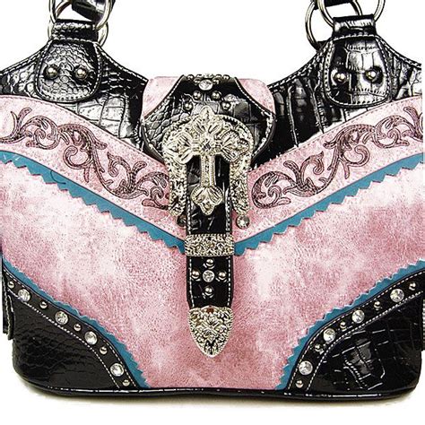 Western Style Cowgirl Rhinestone Buckle Shoulder Handbag Purse Pink