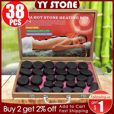 tontin 38pcs set body massage stone hot stone with 220v 110v bamboo heating box relieve stress