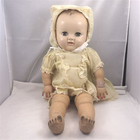 Vintage 1940s Ideal Plassie Baby Doll Composition Head Latex Magic Skin