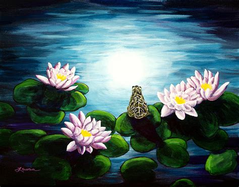 Frog In A Moonlit Pond Painting By Laura Iverson Fine Art America