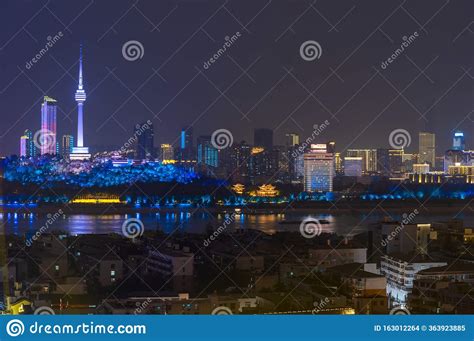 Wuhan Yangtze River And City Night And Light Show Scenery Editorial