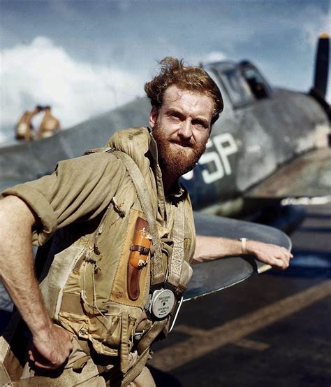 Pilot Of The Fleet Air Arm Royal Navy With His Hellcat Fighter In The