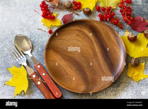Autumn Table Setting Thanksgiving Or Autumn Harvest Table Setting With Silverware And Frame Of