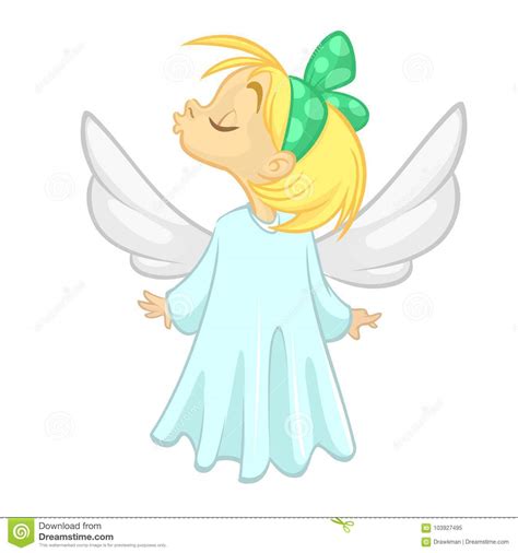 Cute Christmas Angel Girl Send A Kiss Character Vector Illustration