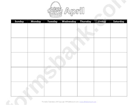 April Calendar Template Printable Pdf Download