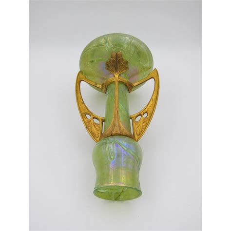 Kralik Pampas Iridescent Green Glass Vase With Art Nouveau Gilt Metal Mount Chairish