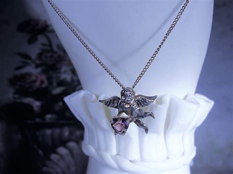 Dainty Sterling Silver Cherub Angel Necklace With A Genuine Amethyst