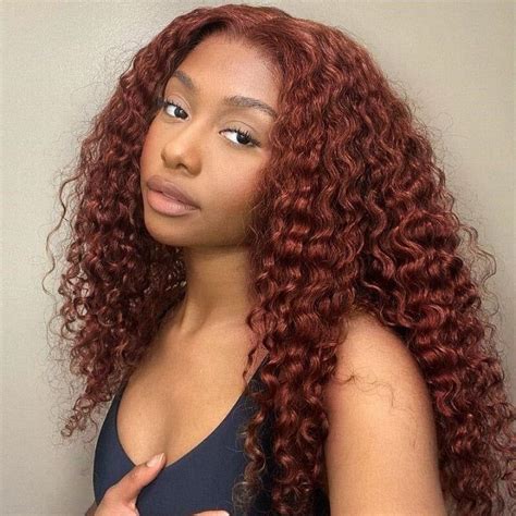 Reddish Brown Colored Deep Wave 13x4 Lace Front Wig Hd Lace 4x4 Human Hair Wigs In 2022 Wig