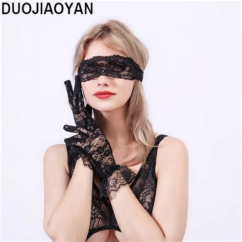 Duojiaoyan Sexy Exotic Accessories Women Lace Mask Blindfold And Black Gloves Sex Toys Set For