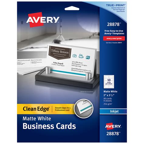 This is an accessible business card template. Avery 28878 True Print 2" x 3 1/2" Matte White Clean Edge ...