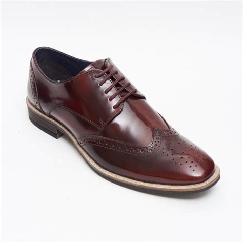 Lucini Lucini Formal Men Burgundy Brogues Leather Formal Lace Up Shoes