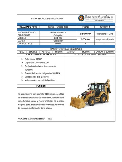 Ficha Técnica De Maquinaria Herramientas Ingeniería