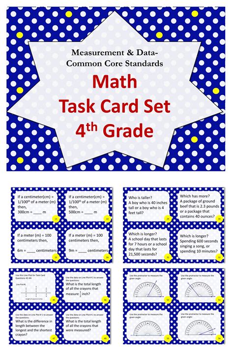 4th Grade Math Task Card Set Measurement And Data Task Cards Math