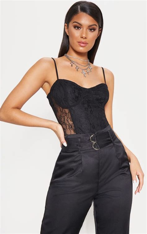 Black Lace Cup Bodysuit Womens Lace Tops Womens Fashion Leggings