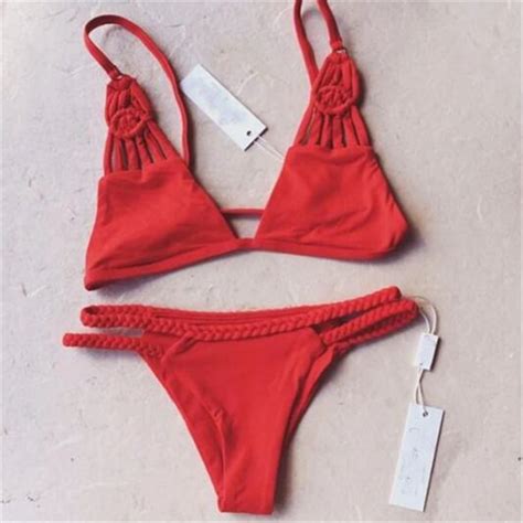 2018 Solid Red Bikini Sexy Swimwear Swimsuit Bathing Suit Women Bandage