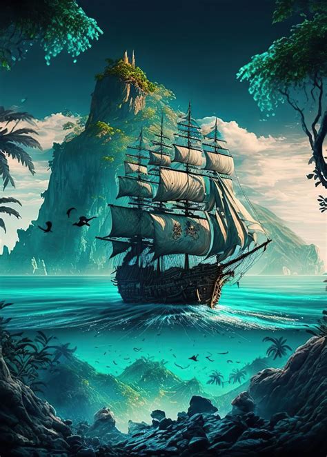 Pirate Ship Landscape Poster Picture Metal Print Paint By Atlas