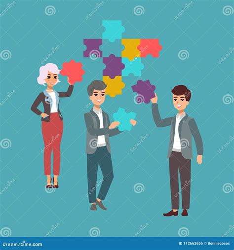 Vector Illustration With Cartoon Characters Team Building Leadership