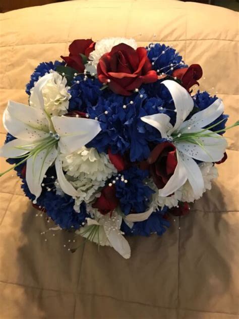 Red White Blue Patriotic Military July Wedding Bouquet Silk Flowers