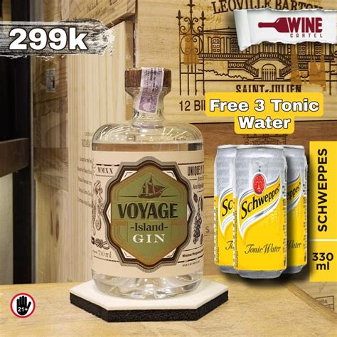 Jual GIN Voyage Island Gin 700ml Free 3 Cans Schweppes Tonic Water