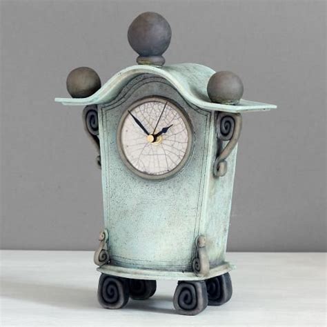 Quirky Ceramic Mantel Clock Medium Light Blue With Charcoal