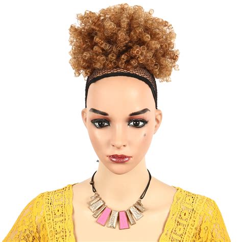Afro Style Wig High Puff Hairstyle Bun Curl Short Curly