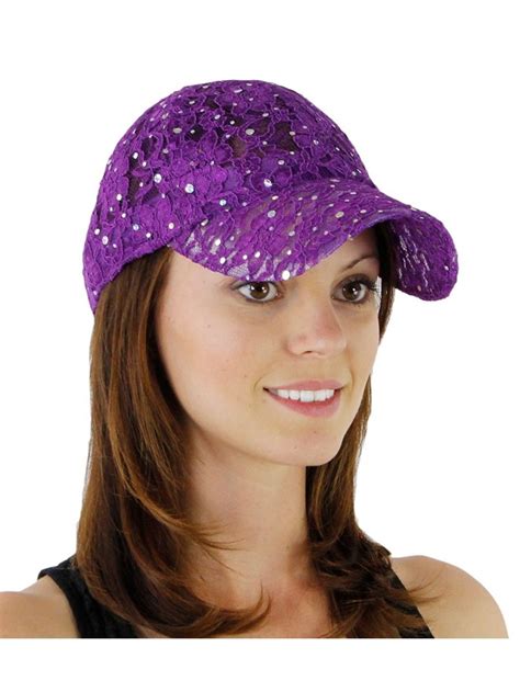 Womens Lace Glitter Sequin Baseball Hat Cap Purple C2110cs9uzd