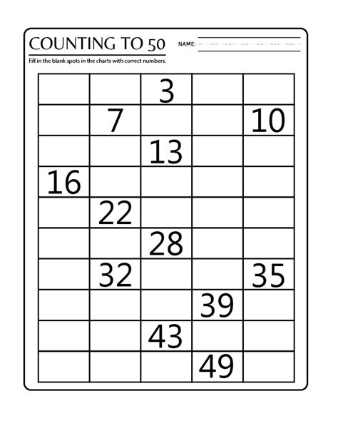 Printable 1 50 Number Charts And Worksheet 101 Activity Images And