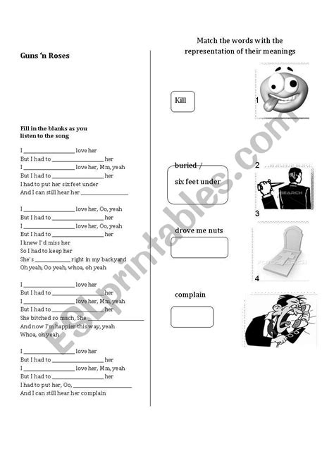 I Used To Love Her Guns N Roses Worksheet Esl Worksheet By Vanypaz