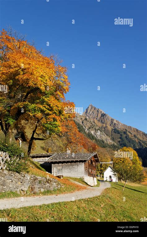 Gerstruben With Hoefats Mountain In Autumn Allgaeu Alps Oberstdorf