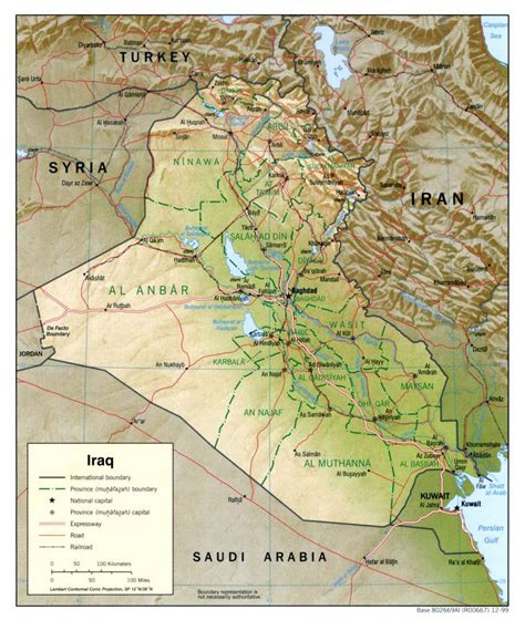 Large Political And Administrative Map Of Iraq With Relief Roads