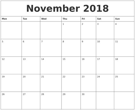 Sila lah muat turun apps kalender kuda 2018. November 2018 Blank Monthly Calendar Template